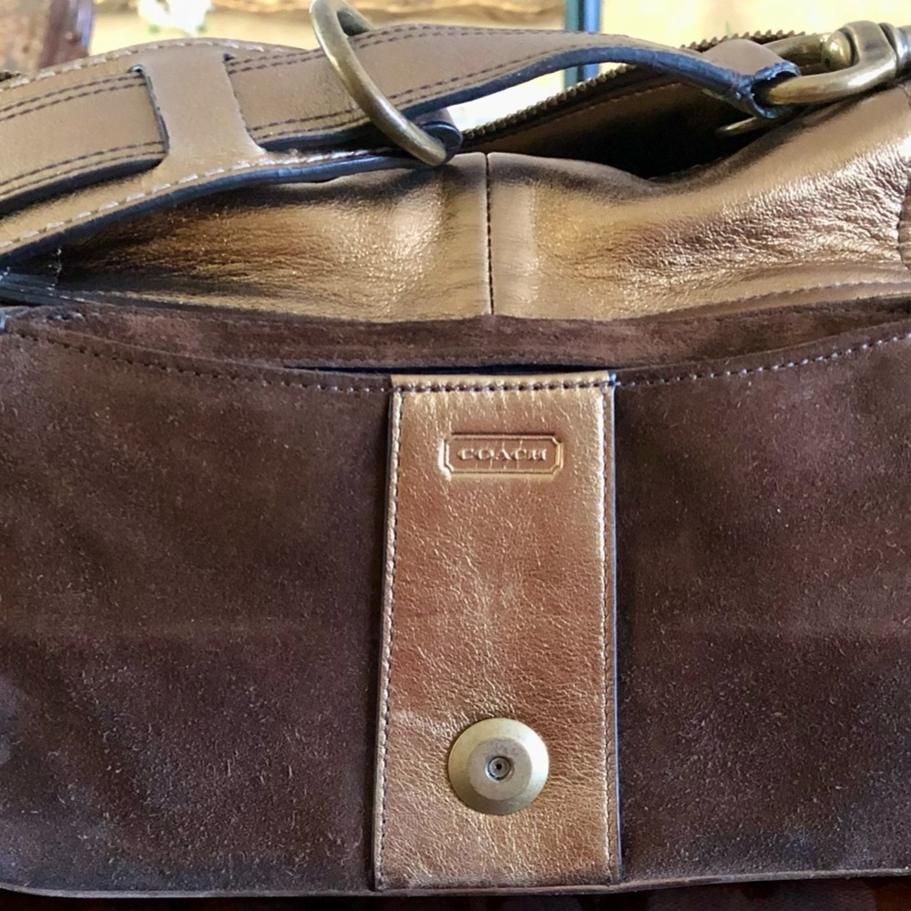 Coach Special Edition Purse Brown Suede Gold Leather Logo - Picture 3 of 6